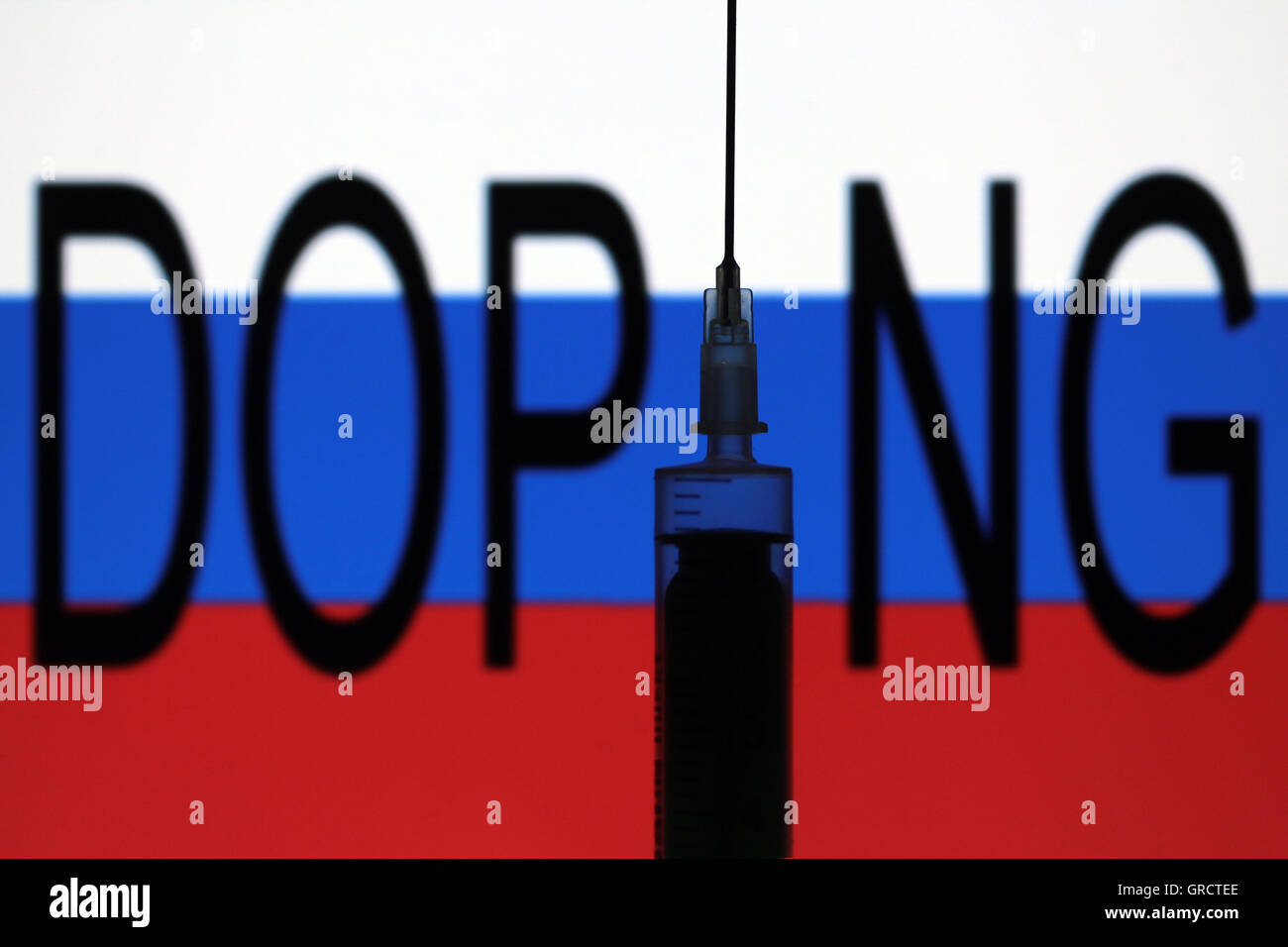 Doping Scandal In Russian Sports Doping Wirh Russian Flag And Injection Stock Photo