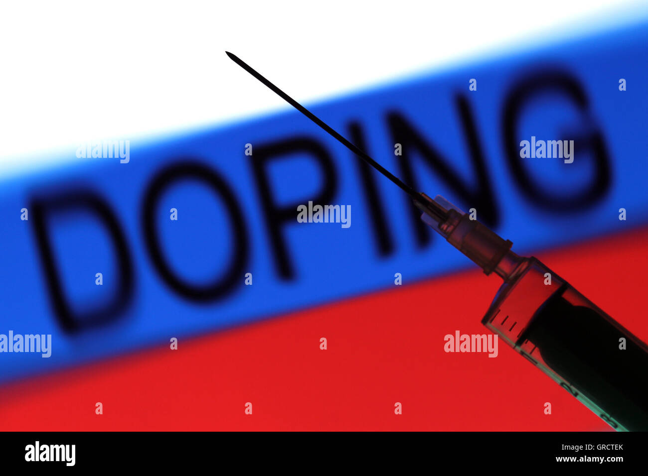 Doping Scandal In Russian Sports Doping With Russian Flag And Injection Stock Photo