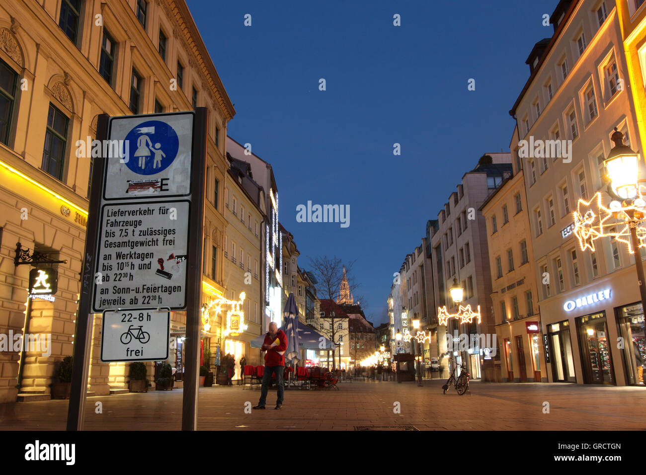 Street Sendlinger Strasse In Munich At Dusk Stock Photo