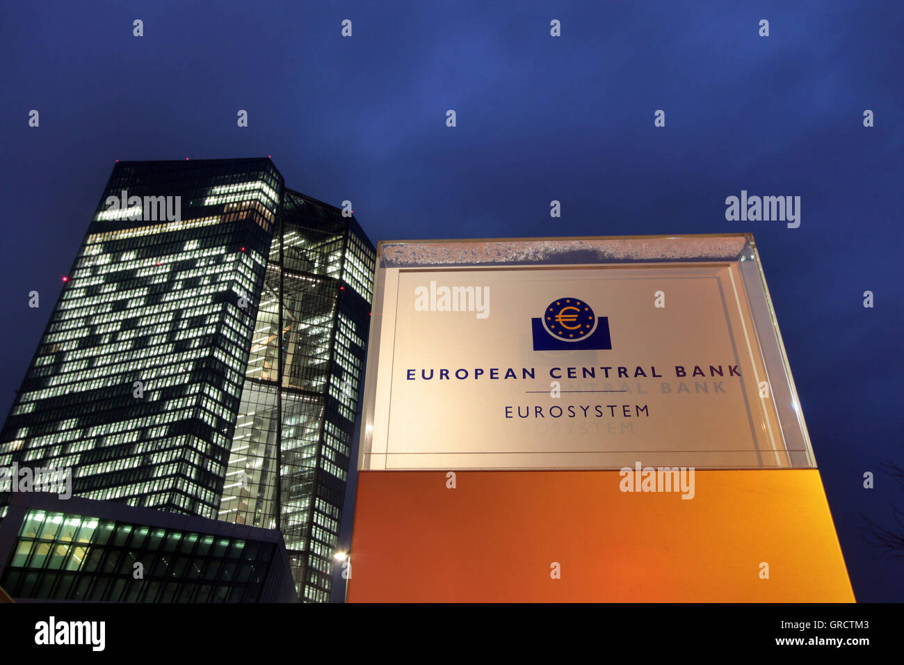 Ecb European Central Bank At Dusk Stock Photo