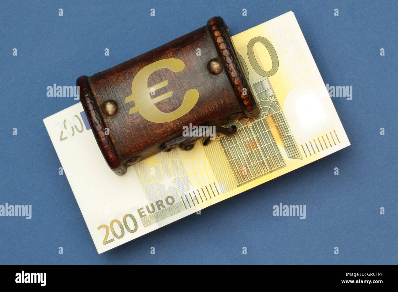 Treasure Chest With Euro Sign And Euro Bills Stock Photo
