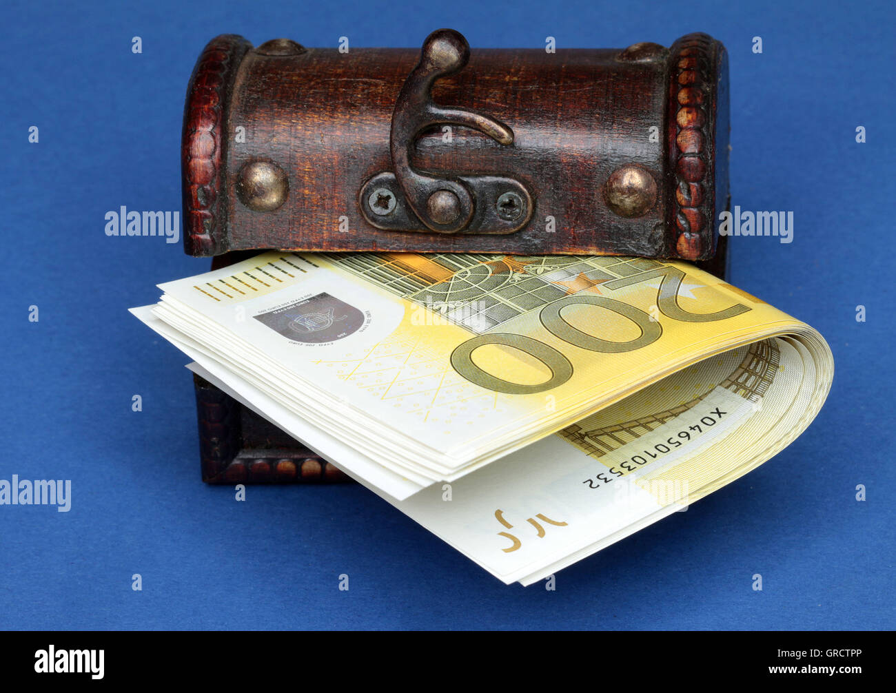 Treasure Chest With Euro Sign And Euro Bills Stock Photo