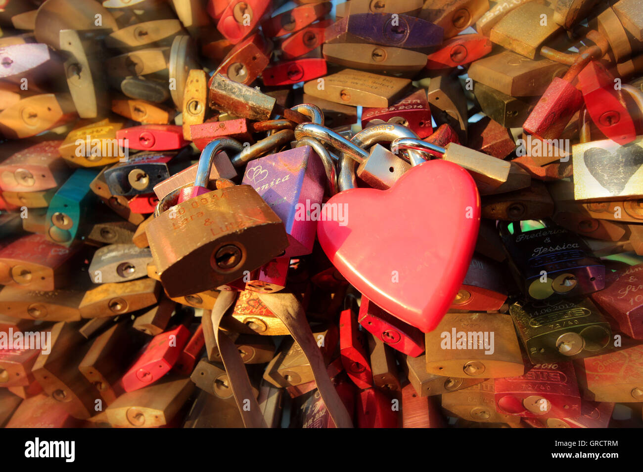 Love Locks On Hohenzollernbruecke Bridge In Cologne Germany Stock Photo