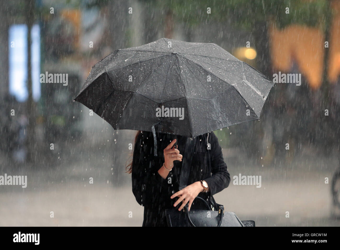 Sad Woman Umbrella In Rain Stock Photos Sad Woman Umbrella