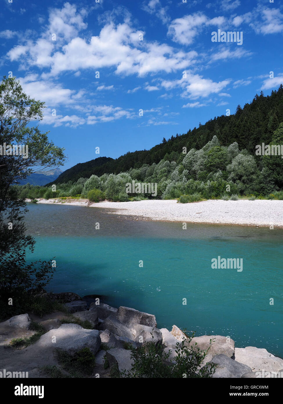German River Near The Town Fuessen Stock Photo Alamy