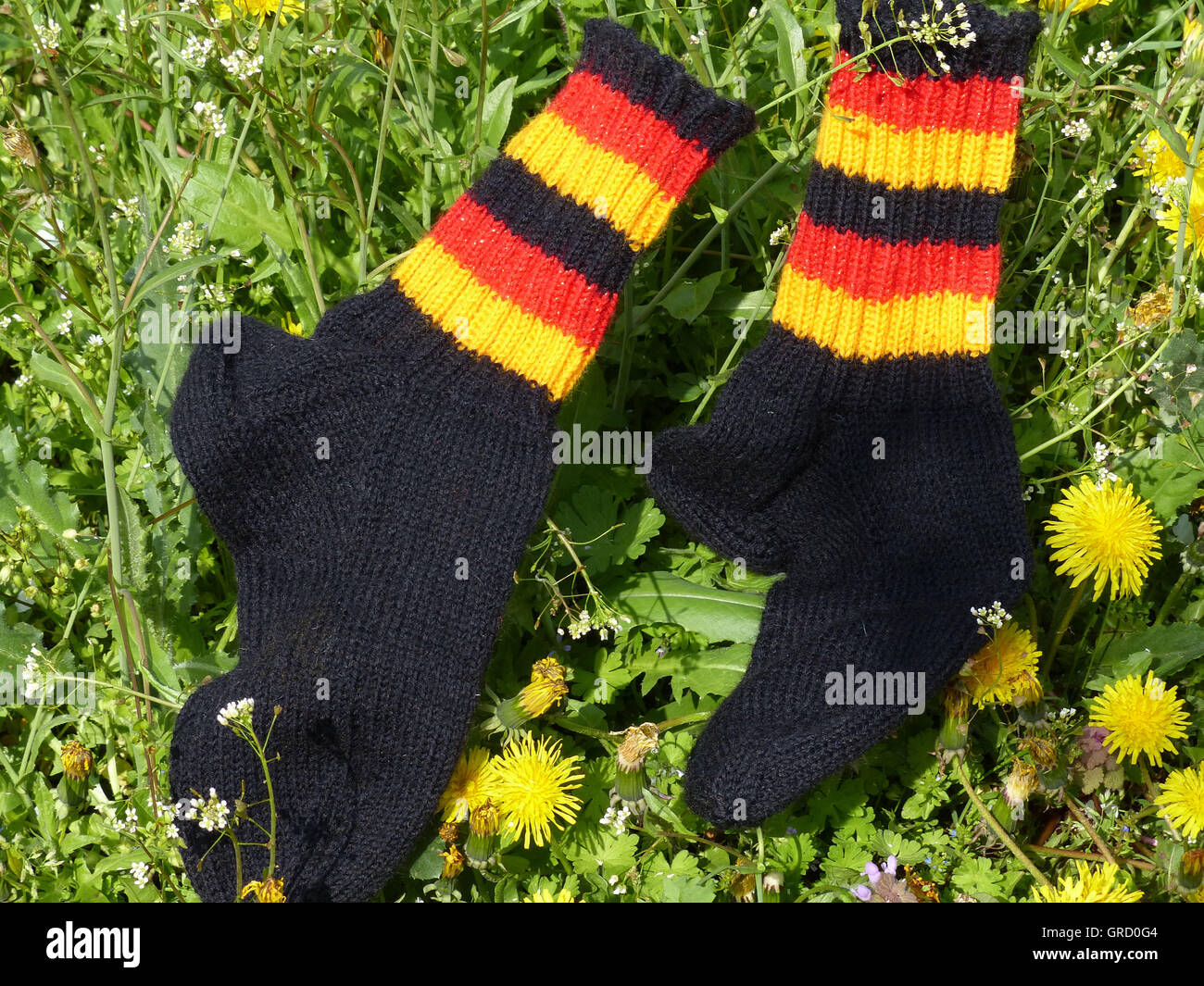 Woollen Socks Handmade, In The Colours Of Germany Stock Photo