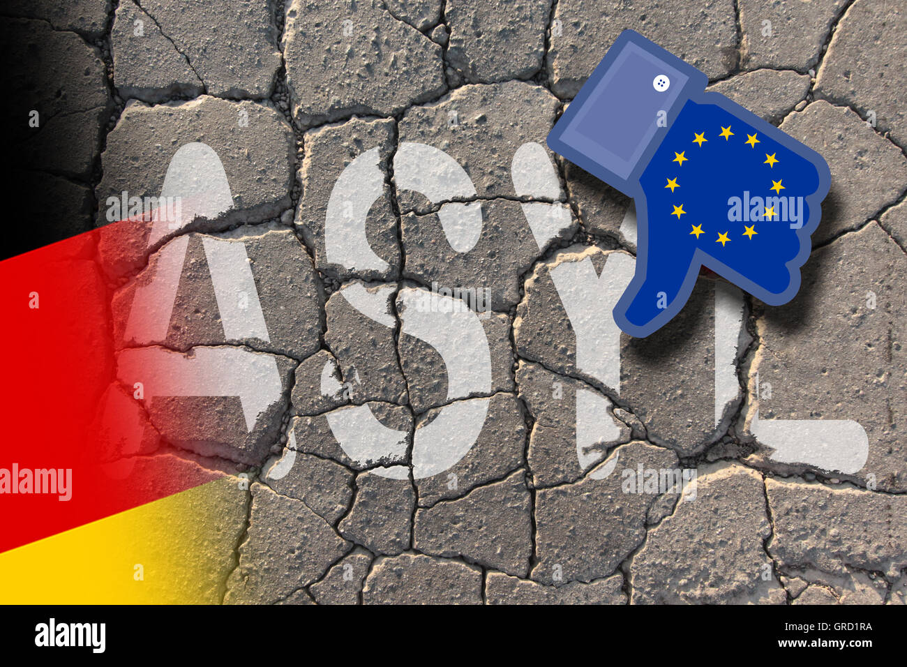 Dislike Sign With Flags Of Eu And Germany On Eroding Asylum Stock Photo