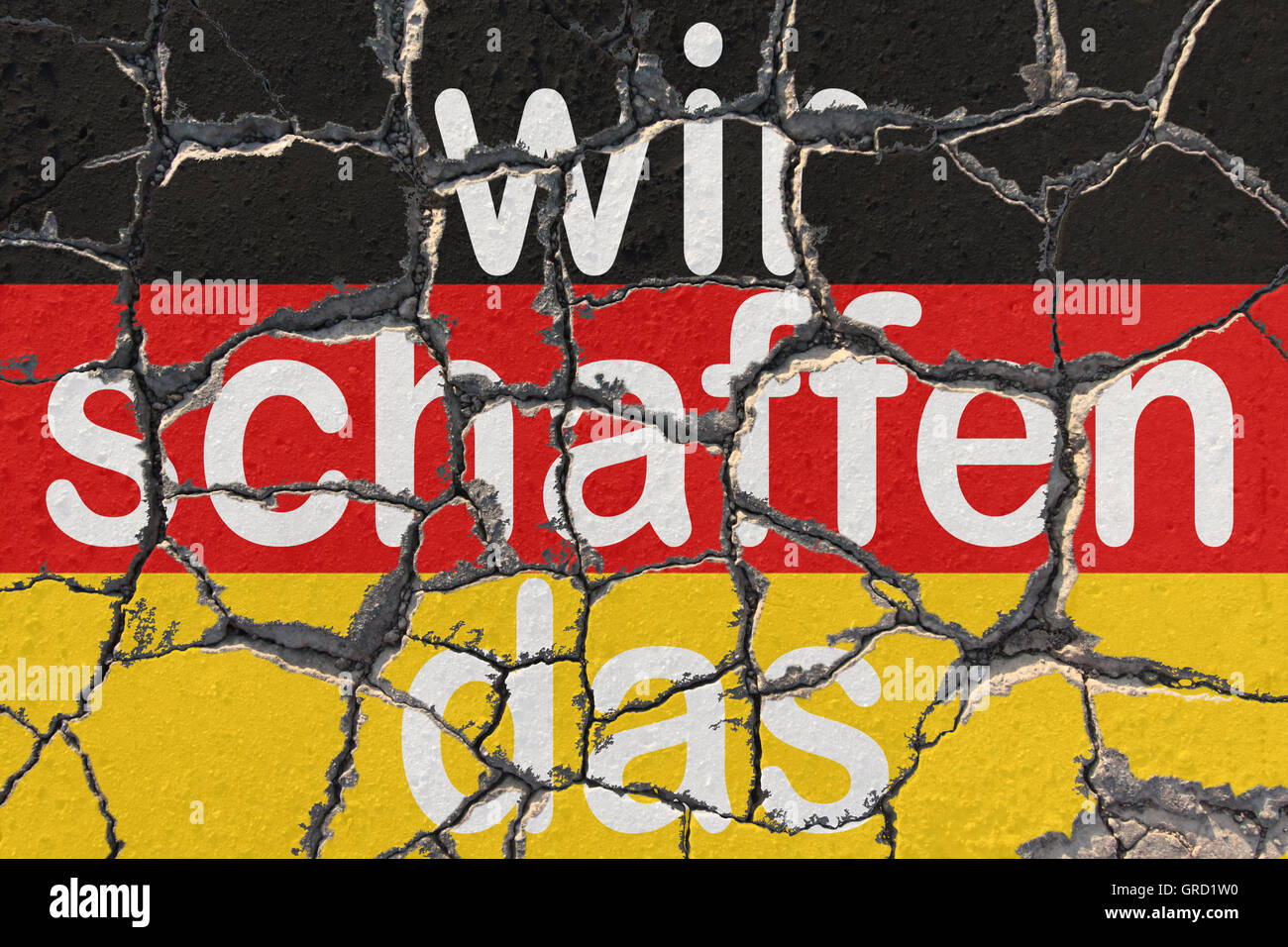 German Flag With Words We Will Make It By Chancellor Angela Merkel In Regards Of Dealing With Asylum Stock Photo