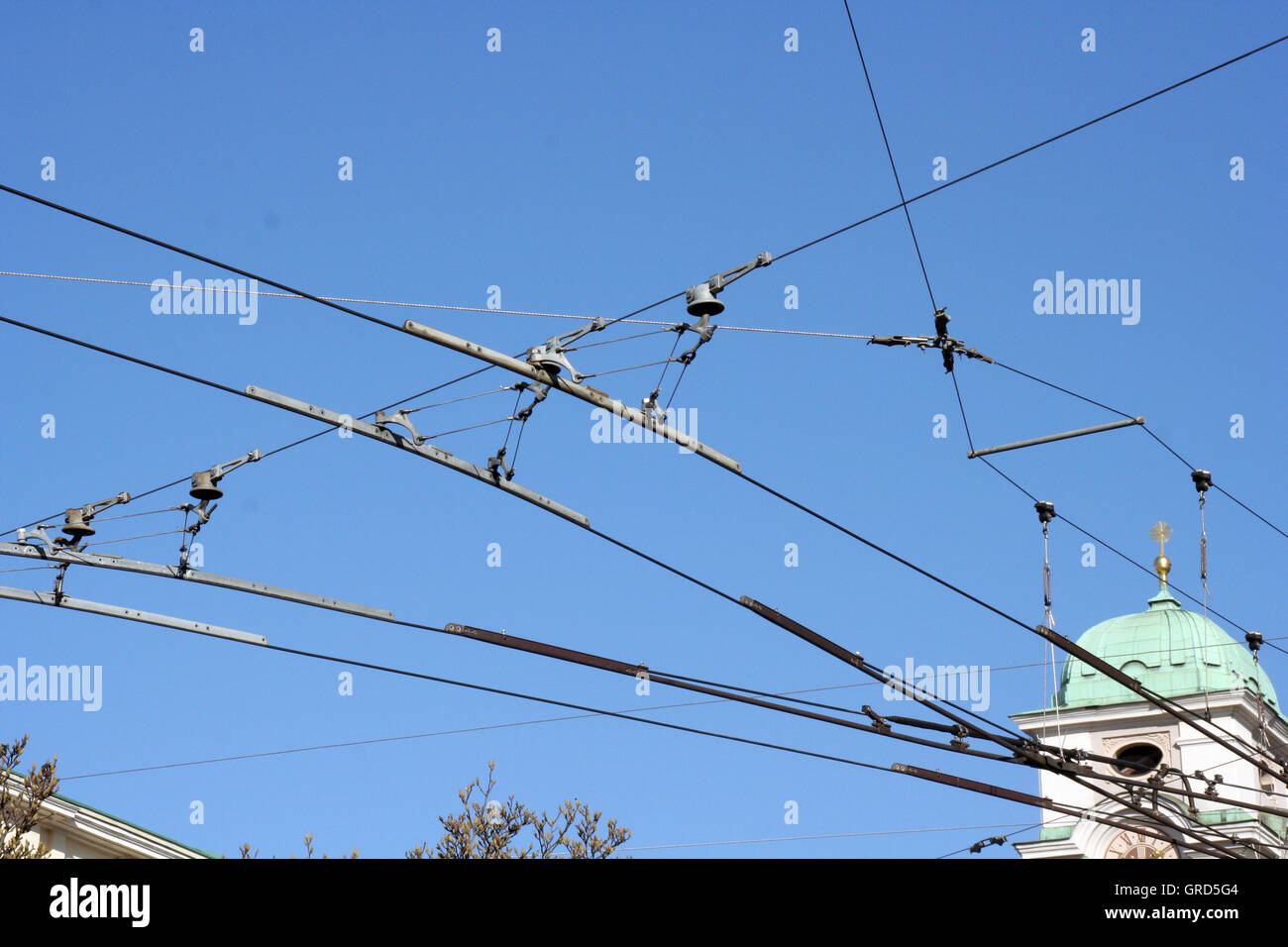 Catenary For The Trolly Bus Stock Photo