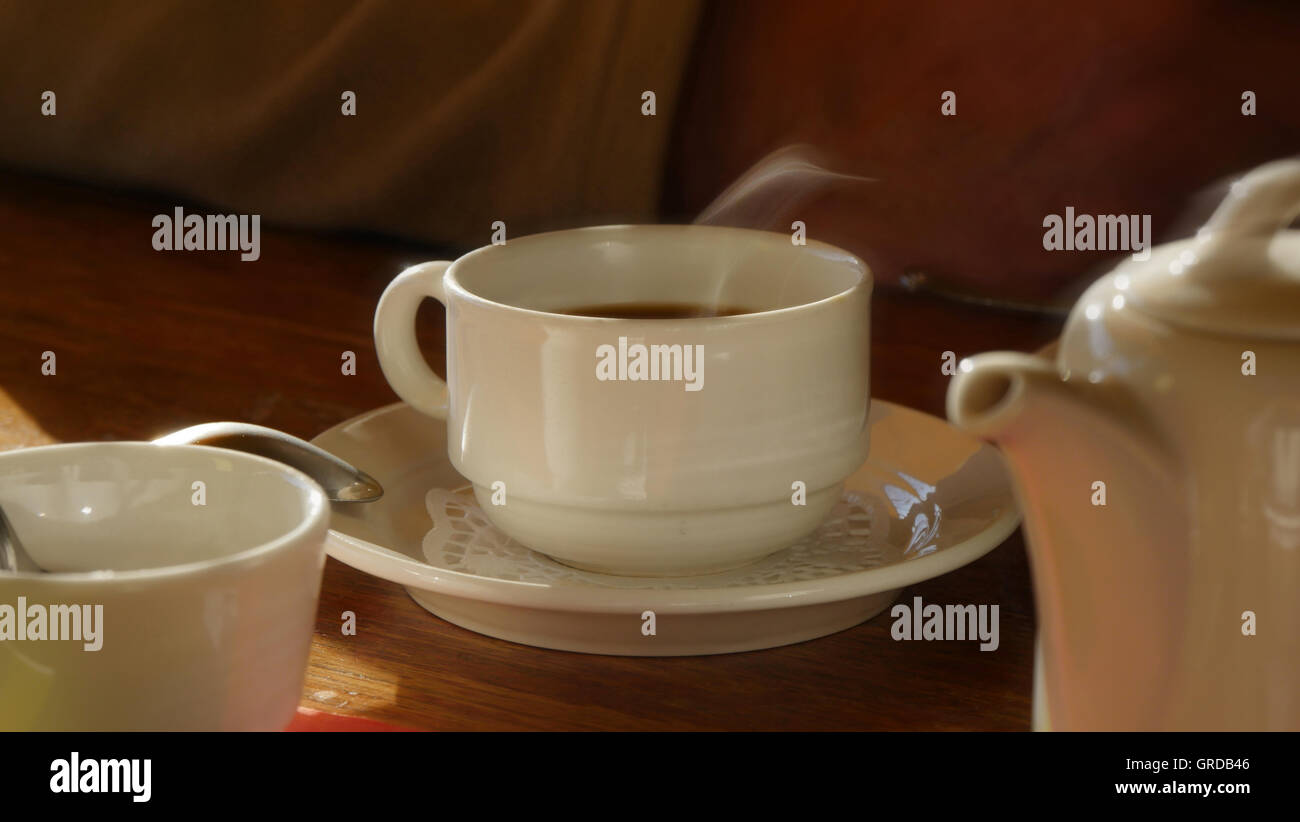 Pot Of Coffee, Cup Of Hot Steaming Coffee Stock Photo Alamy