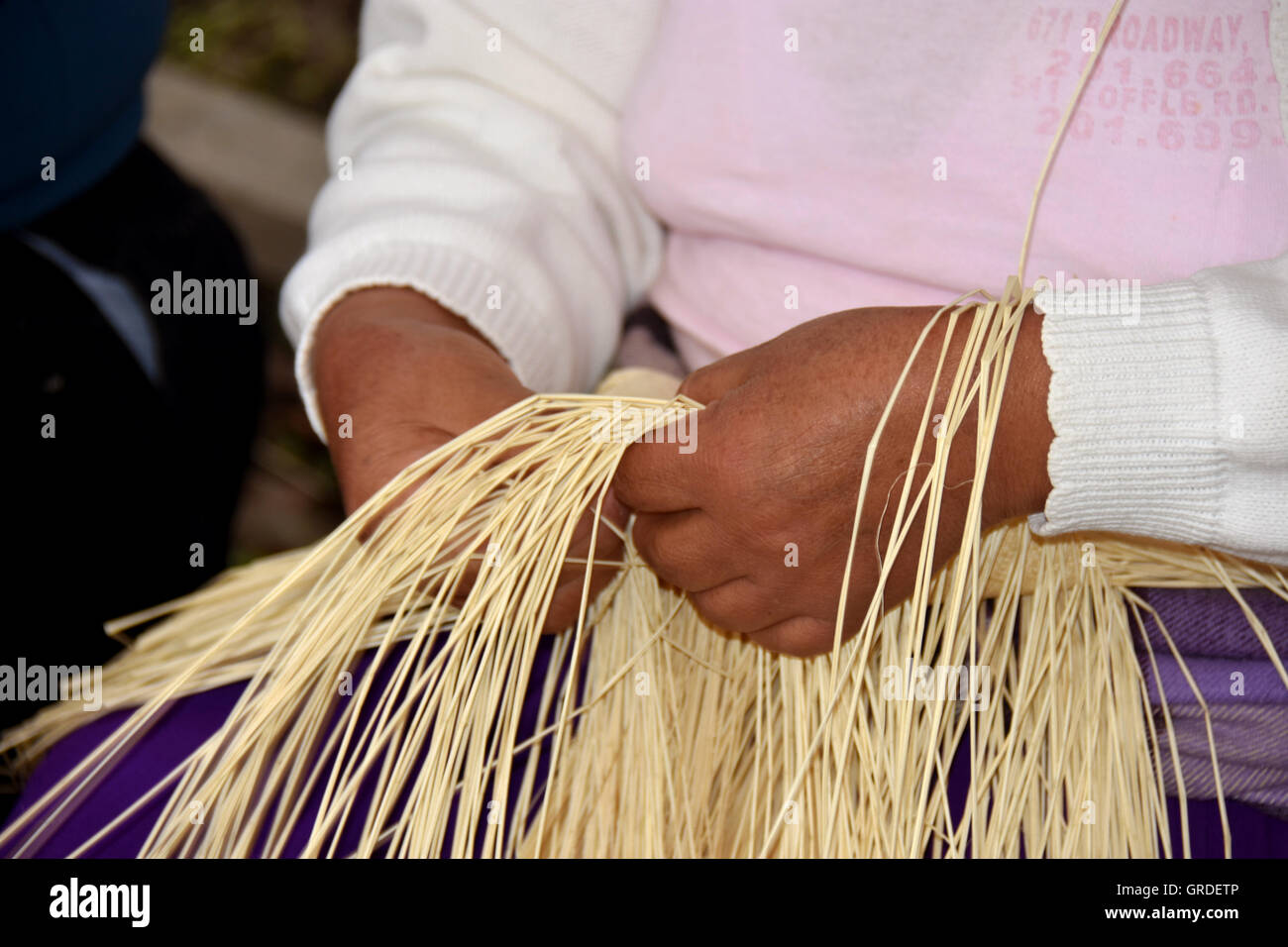 Weaver woman making panama hats Stock Photo