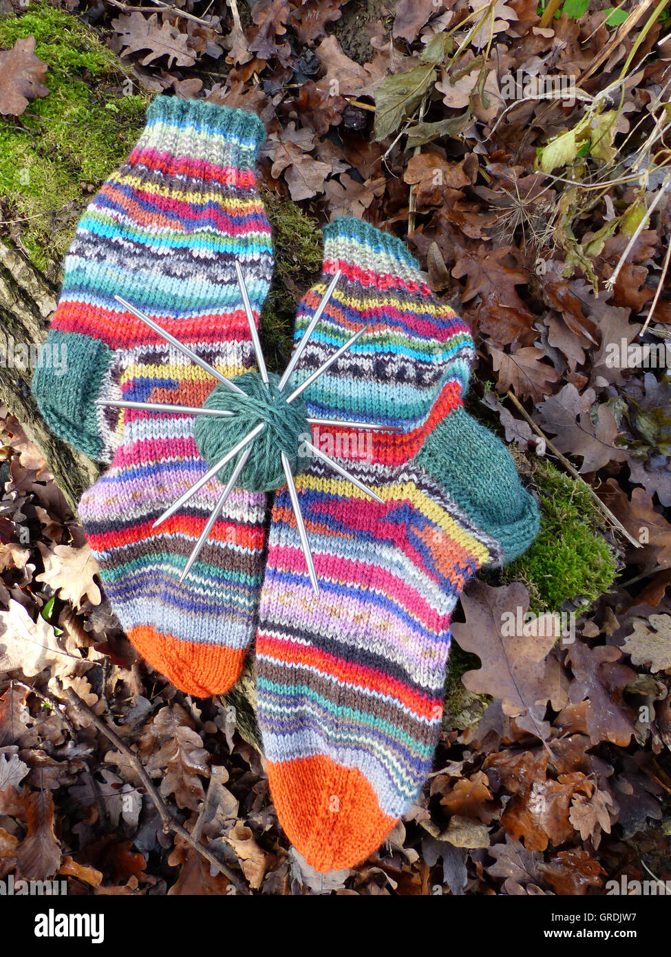 Colourful Woollen Socks Handknitted Stock Photo - Alamy