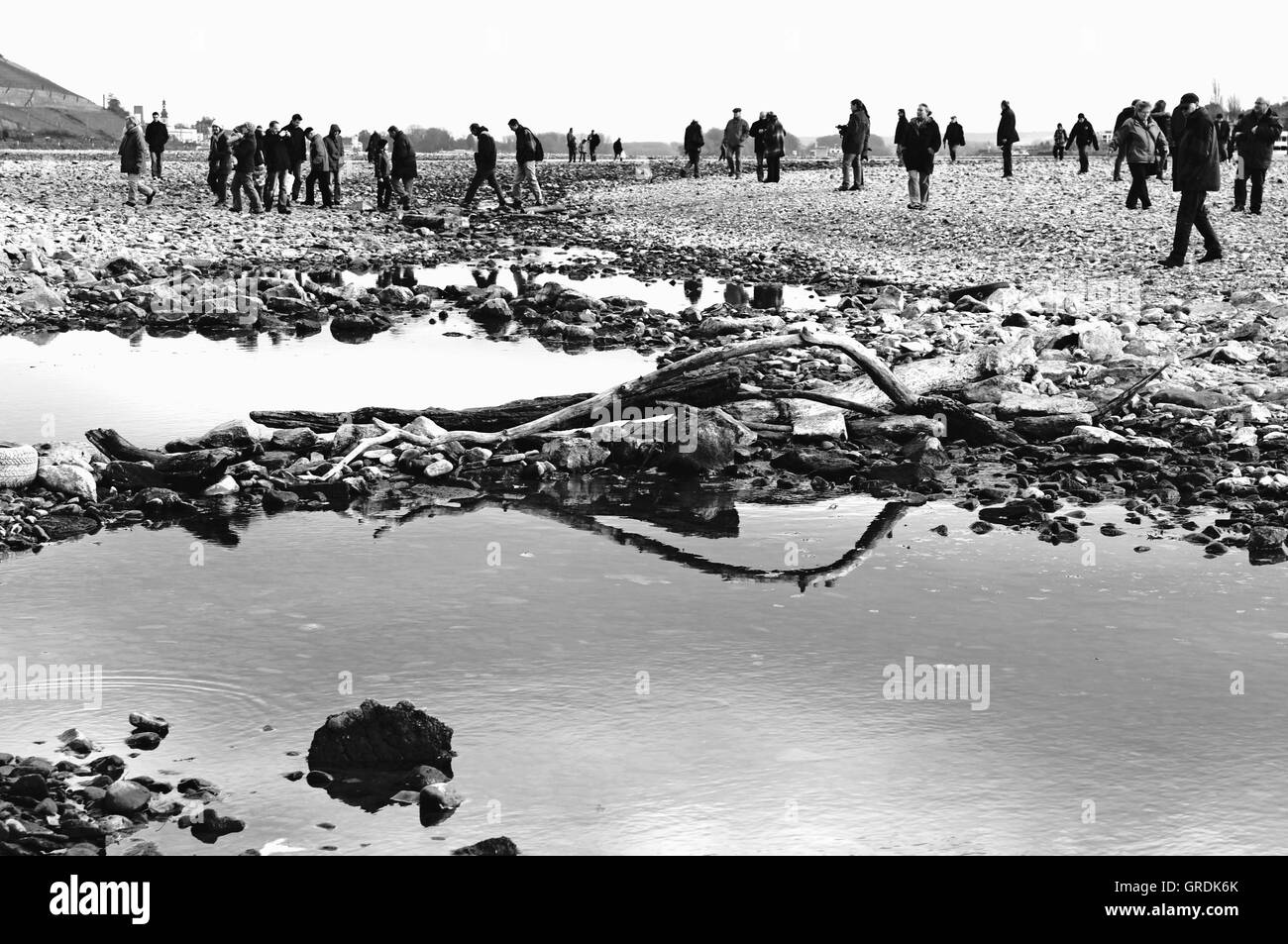 Socalled Century-Low Water On The Rhine Near Bingen, Middle Rhine, One Could Walk In The Riverbed, November 2011 Stock Photo