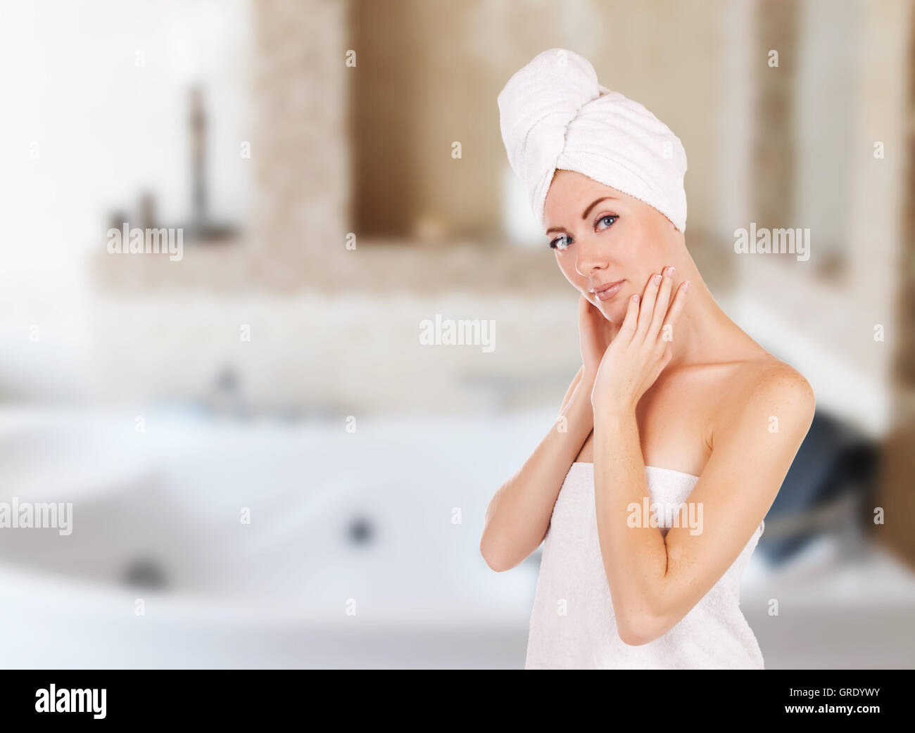 Woman With Towel In Bathroom With Jacuzzi Stock Photo Alamy woman-with-towel-in-bathroom-with-jacuzzi-stock-photo-alamy