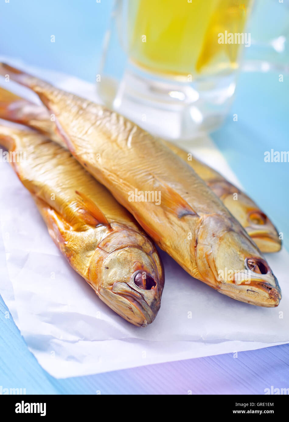 smoked fish with beer Stock Photo