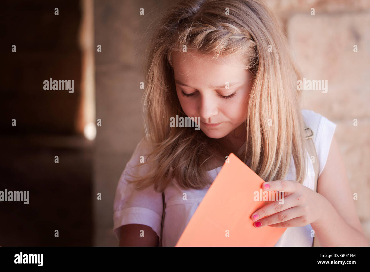 Student reading for exam Stock Photo