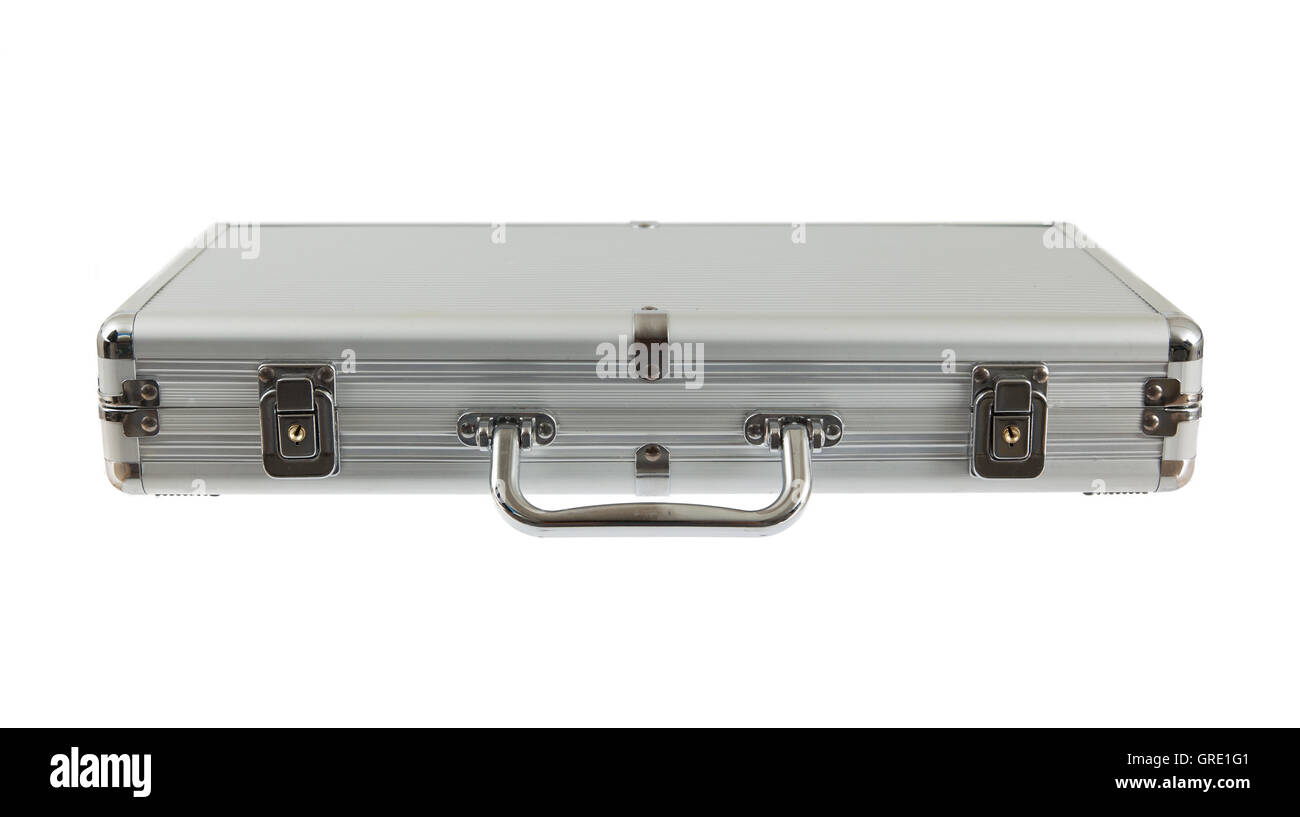 Silver metal briefcase isolated Stock Photo Alamy
