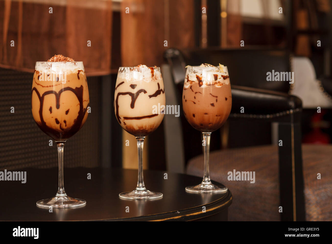 cold fresh ice coffee with chocolate close up Stock Photo