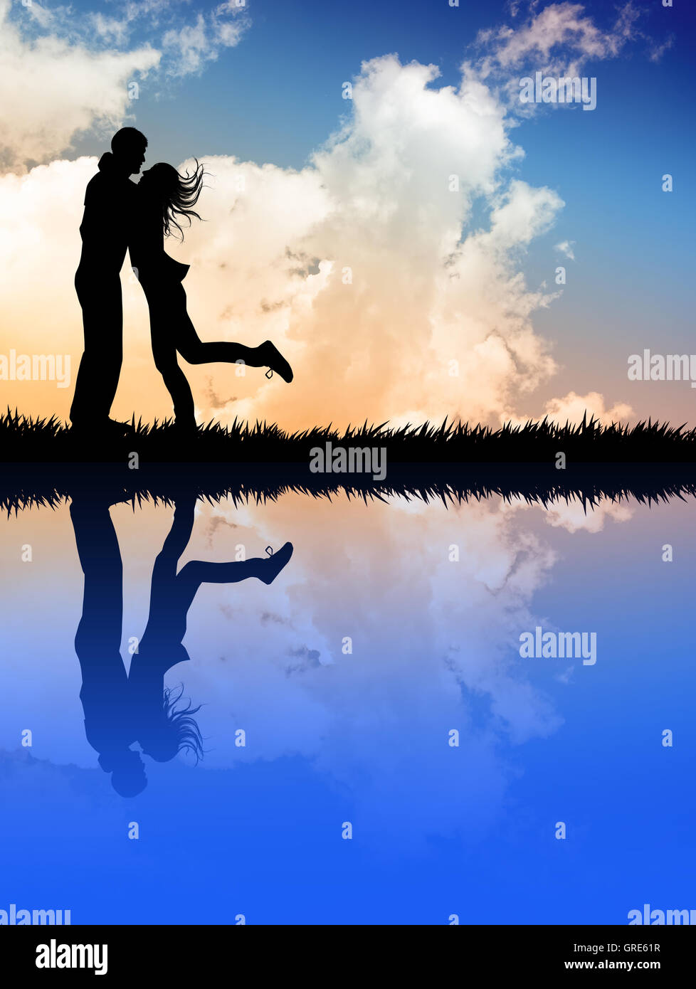 Silhouette couple lovers embrace hi-res stock photography and images ...