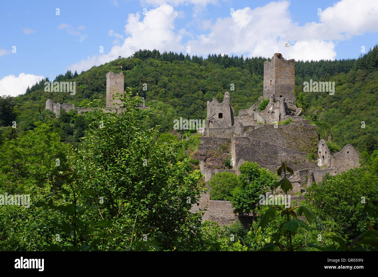 Both Castles Of Manderscheid, Eifel, Rhineland-Palatinate, Germany Stock Photo
