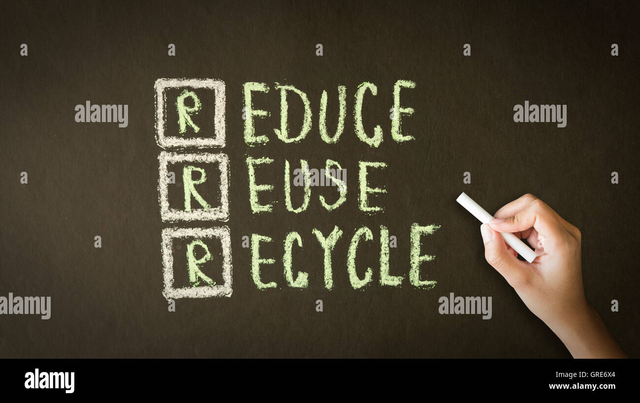 Reduce, Reuse, Recycle Chalk Drawing Stock Photo