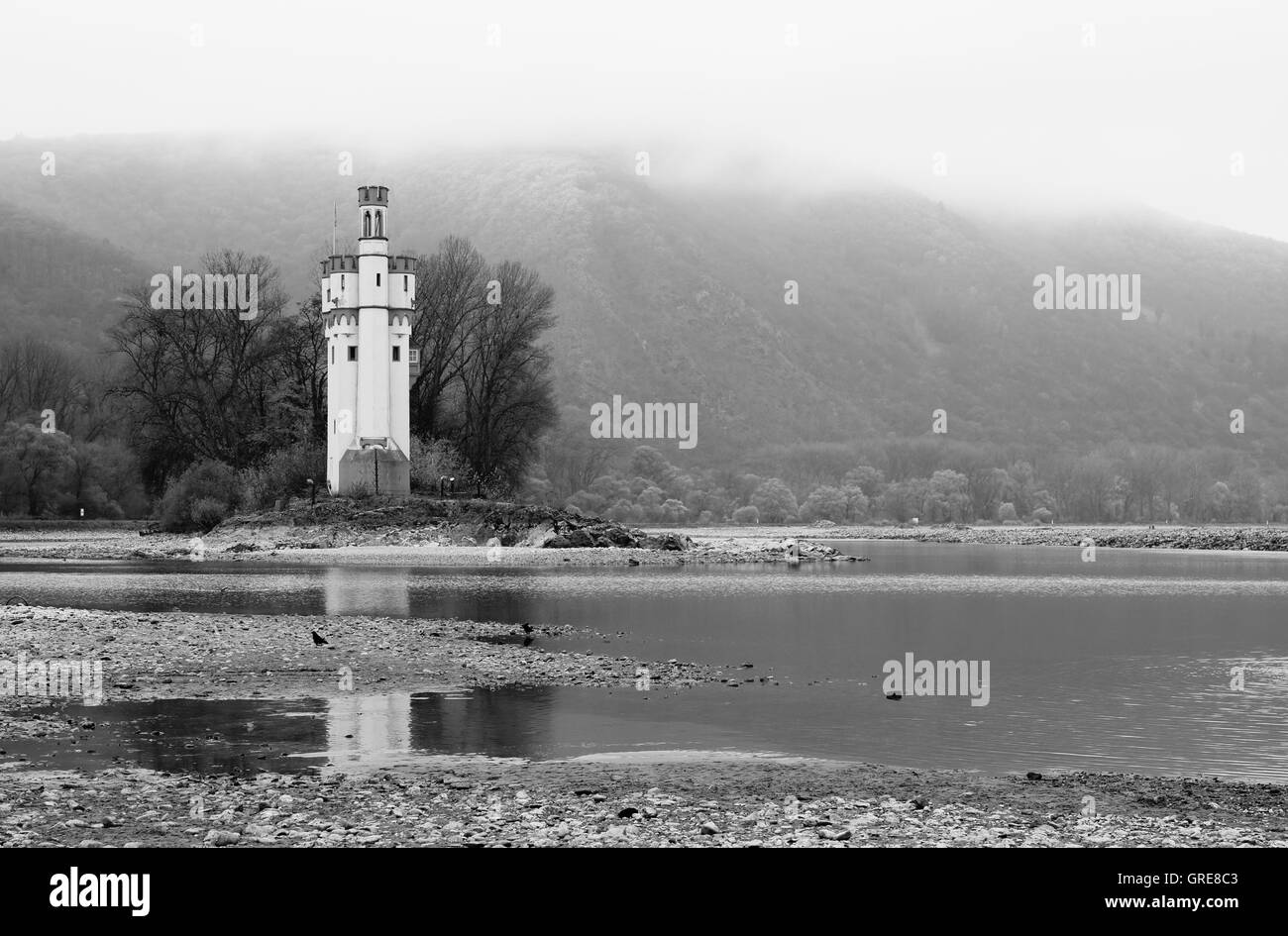 Mice Tower Near Bingen At A Small Island In The Rhine, From 13Th Century, At Low Tide In November 2011 Stock Photo