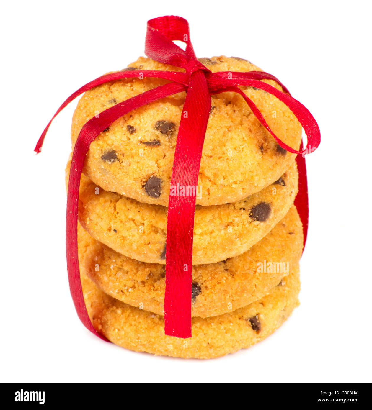 Chocolate chips cookies with red ribbon Stock Photo - Alamy