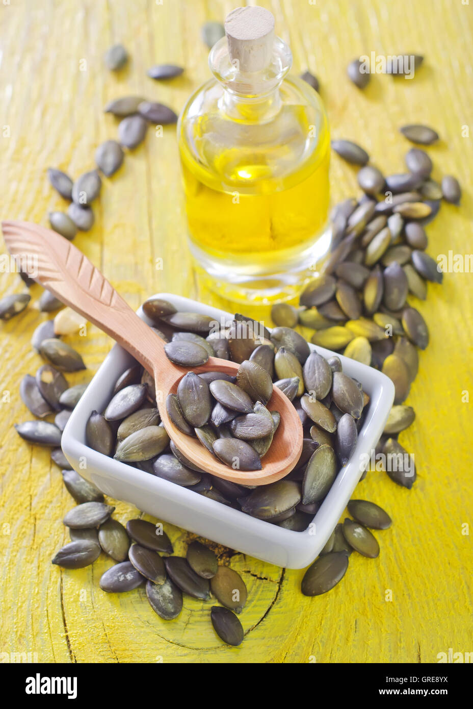 pumpkin seed and oil Stock Photo