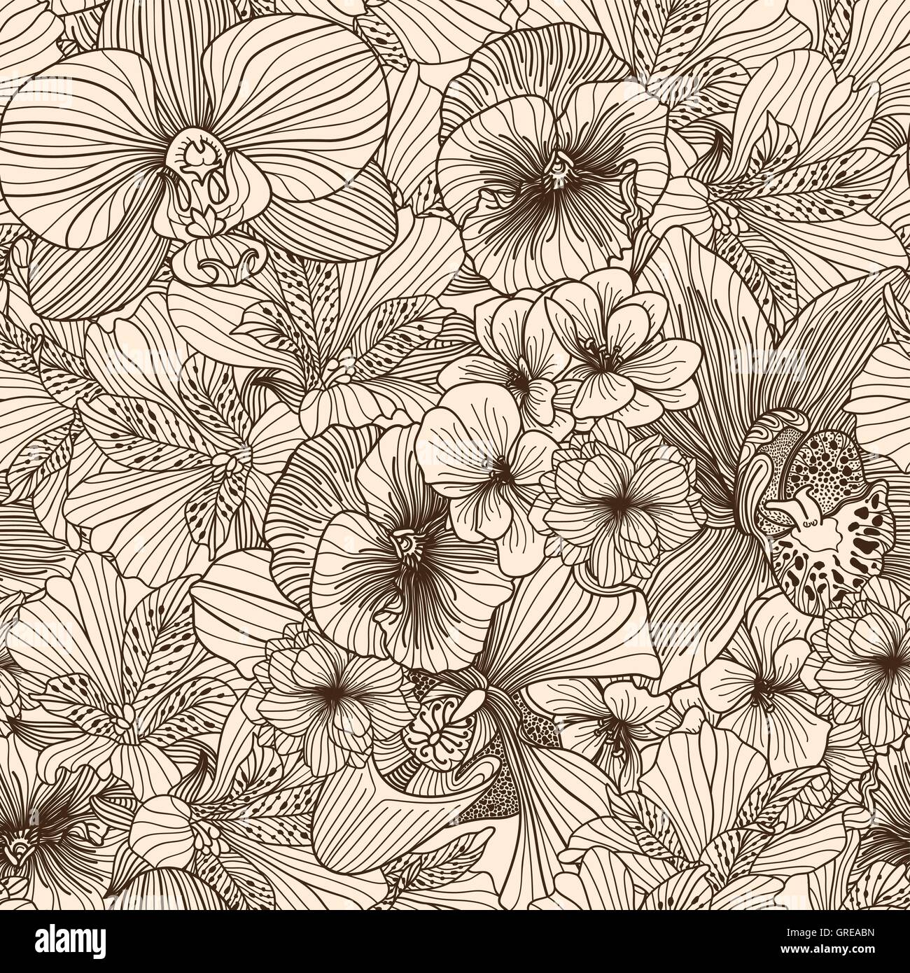 Seamless flower line art pattern Stock Vector Image & Art - Alamy