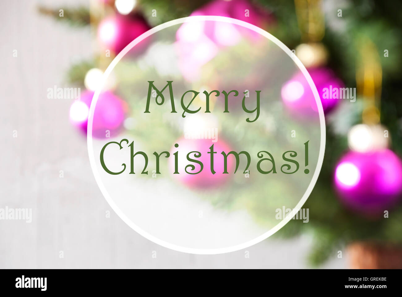 Blurry Balls, Rose Quartz, Text Merry Christmas Stock Photo