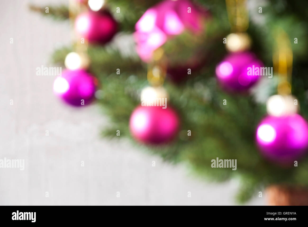 Blurry Balls Which Are Rose Quartz Colored, Christmas Tree Stock Photo