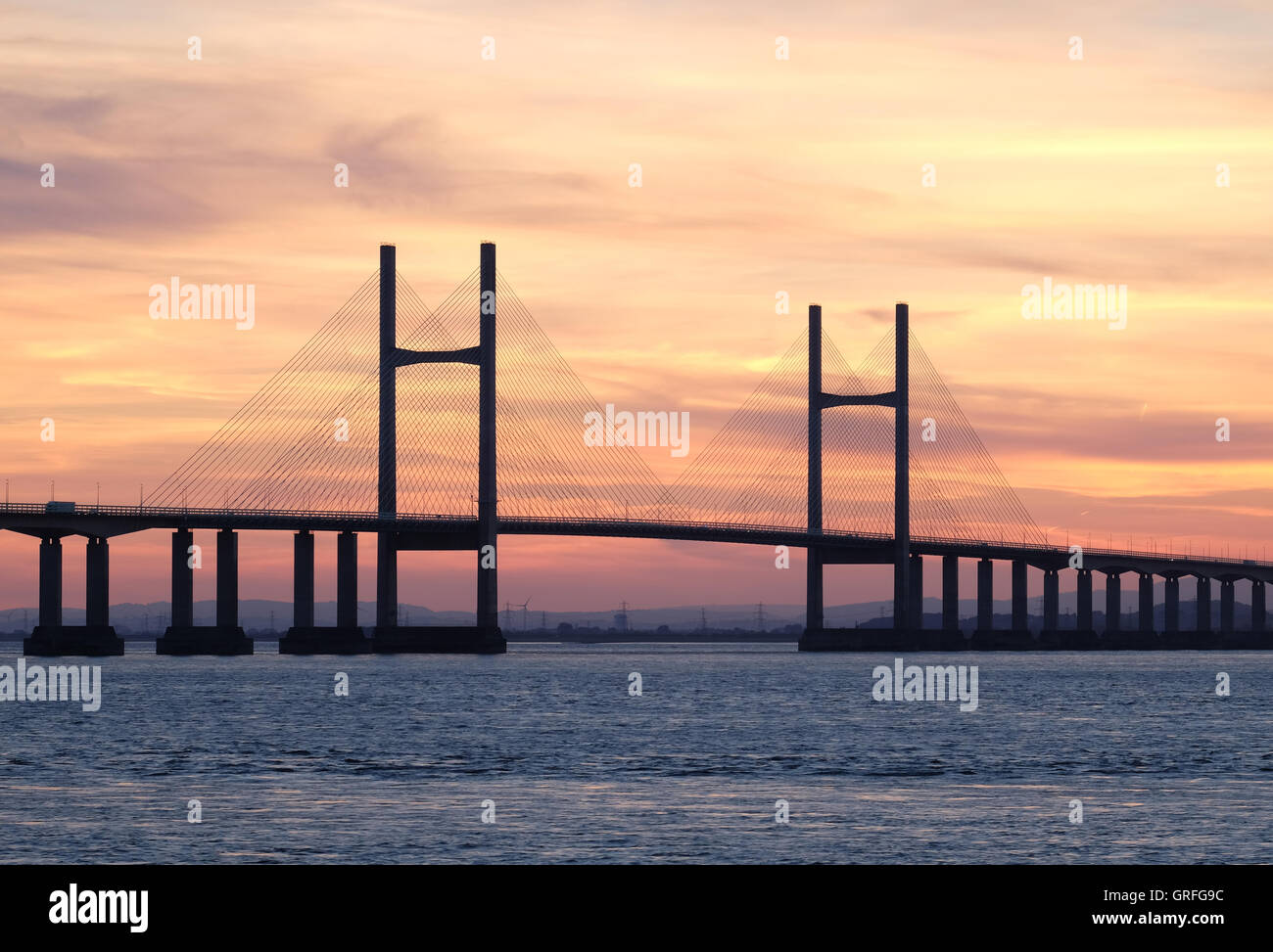 The Second Severn Crossing, a cable-stayed bridge built in 1995 to carry the M4 motorway across the Severn Estuary in the UK Stock Photo