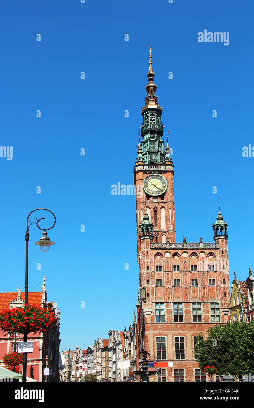 Town Hall clock tower in the historical center of Gdansk, Poland Stock Photo
