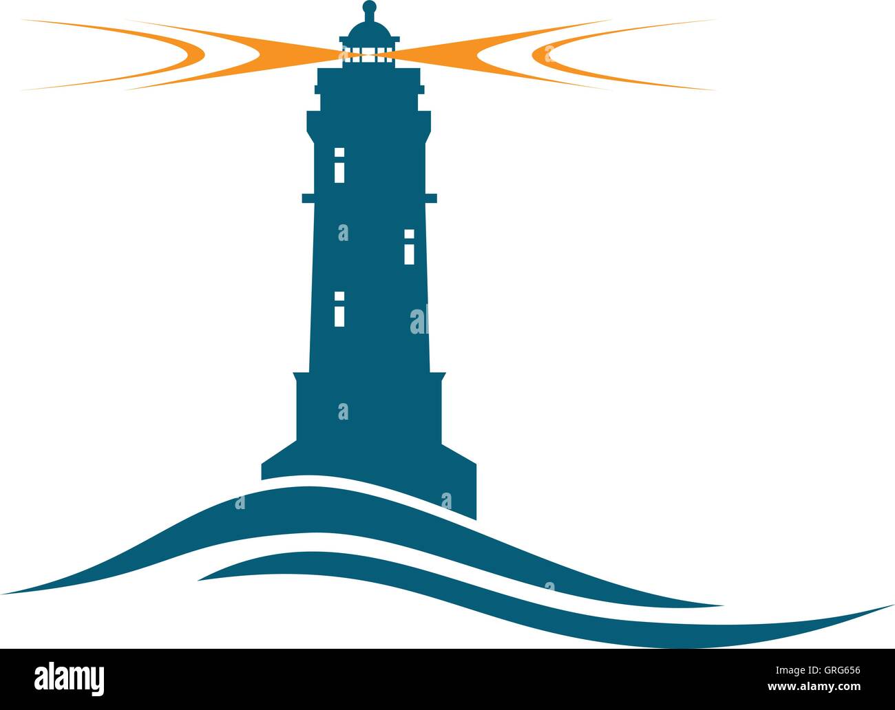 Blue lighthouse with orange light safety travel concept Stock Vector