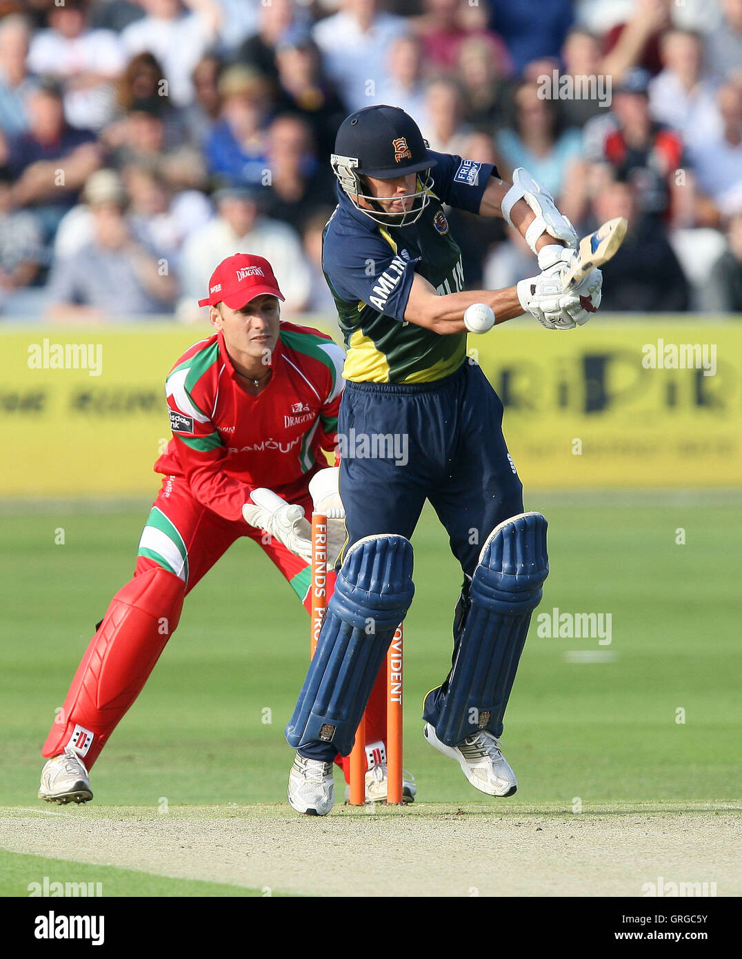 Mark Pettini of Essex gets in a tangle and is out first ball, caught and bowled Robert Croft - Essex Eagles vs Glamorgan Dragons - Friends Provident Twenty 20 T20 Cricket at the Ford County Ground, Chelmsford -  11/06/10 Stock Photo