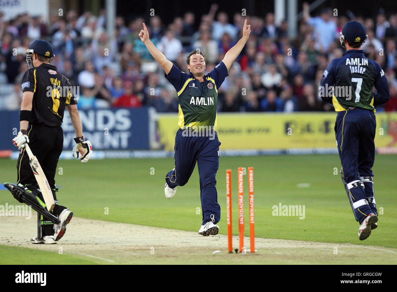 Graham Napier of Essex claims the wicket of Joe Denly - Essex Eagles vs Kent Spitfires - Friends Provident Twenty 20 T20 Cricket at the Ford County Ground, Chelmsford -  02/06/10 Stock Photo