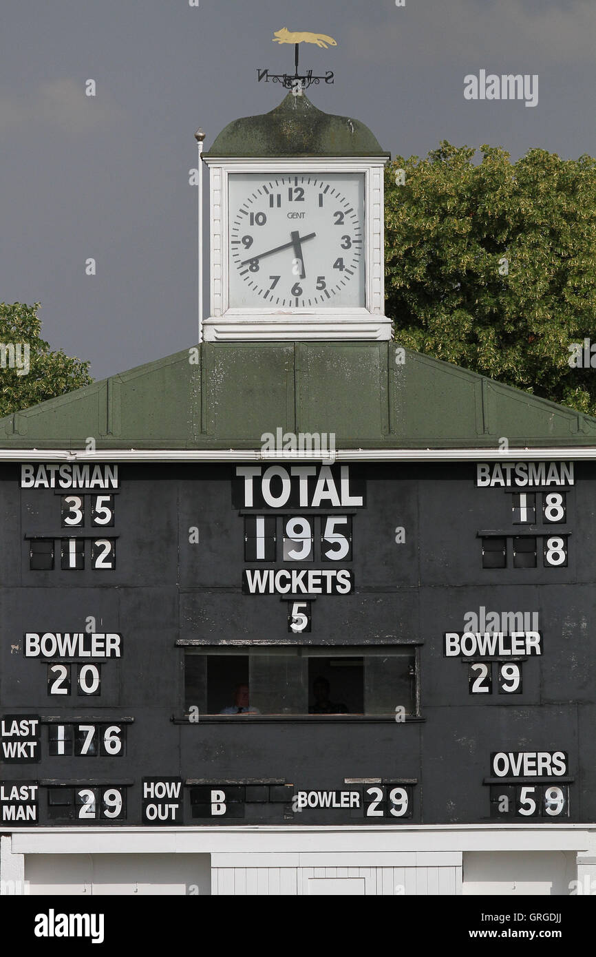 The scoreboard at Grace Road - Leicestershire CCC vs Essex CCC - LV County Championship Division Two Cricket at Grace Road, Leicester - 11/07/11 Stock Photo