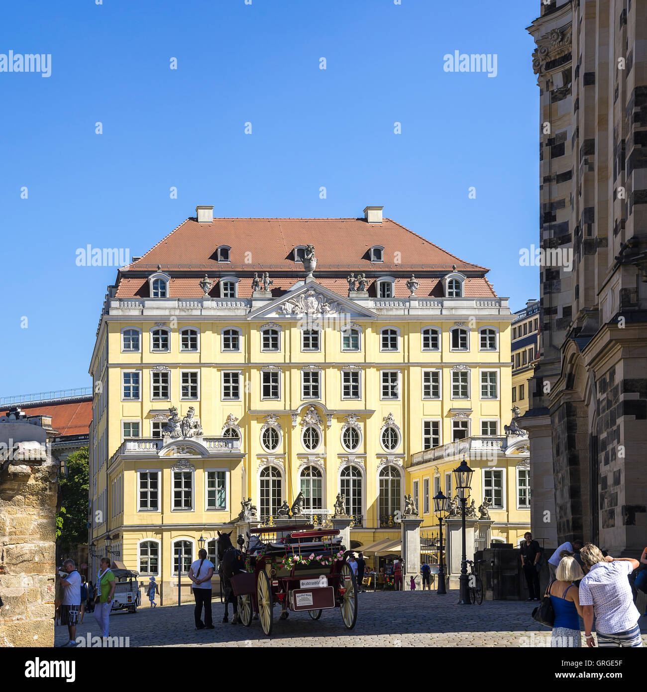 In front of the Frauenkirche Church, Dresden, Saxony, Germany Stock Photo