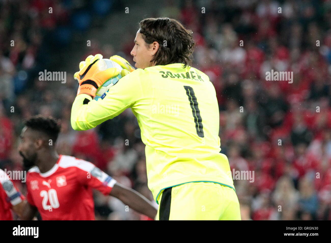 06.09.2016. St Jakob-Park, Basel, Switzerland. Goalkeeper Yann Sommer catches the ball cleanly  during the qualifying match of the World Cup Group B Switzerland against Portugal at St Jakob Park in Basel, Switzerland Stock Photo