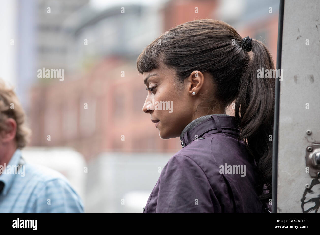 Actor Hannah JohnKamen double, standin on set "Ready Player One