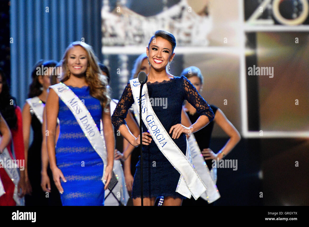 Atlantic City, New Jersey, USA. 7th Sep, 2016. Miss Georgia, PATRICIA LIN FORD, speaking during the second night of preliminary competition. Credit:  Ricky Fitchett/ZUMA Wire/Alamy Live News Stock Photo