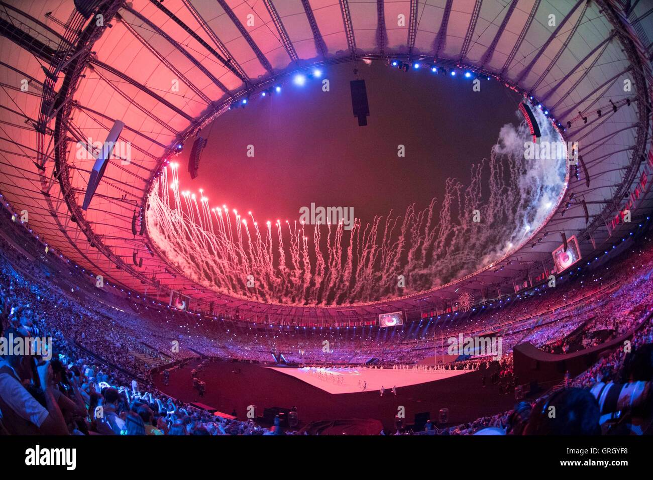 Rio De Janeiro, Brazil. 7th September, 2016.  Opening Ceremonies of the 2016 Paralympic Games held in Maranaca Stadium where over 4,000 athletes will compete for 12 days of Paralympic sports. Credit:  Bob Daemmrich/Alamy Live News Stock Photo