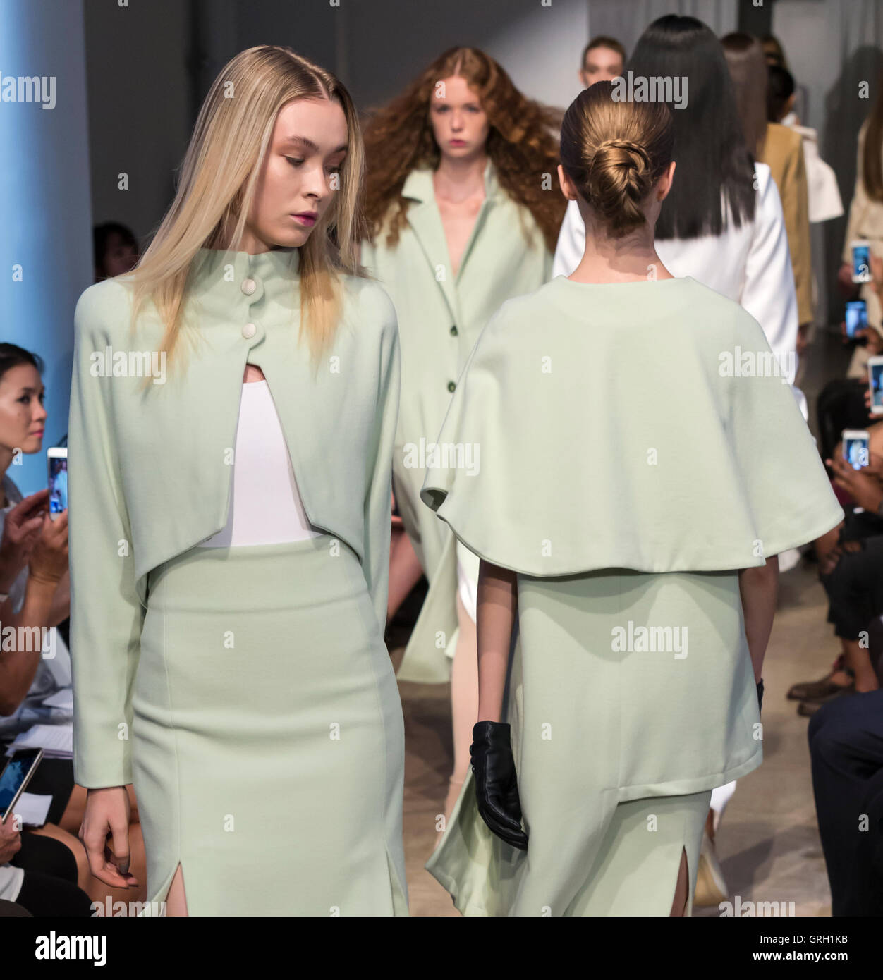 New York, USA. 7th September, 2016. Models walk the runway at the Denibi Barcelona Utopia Collection 2017 during New York Fashion Week at Punto Space Credit:  Ovidiu Hrubaru/Alamy Live News Stock Photo