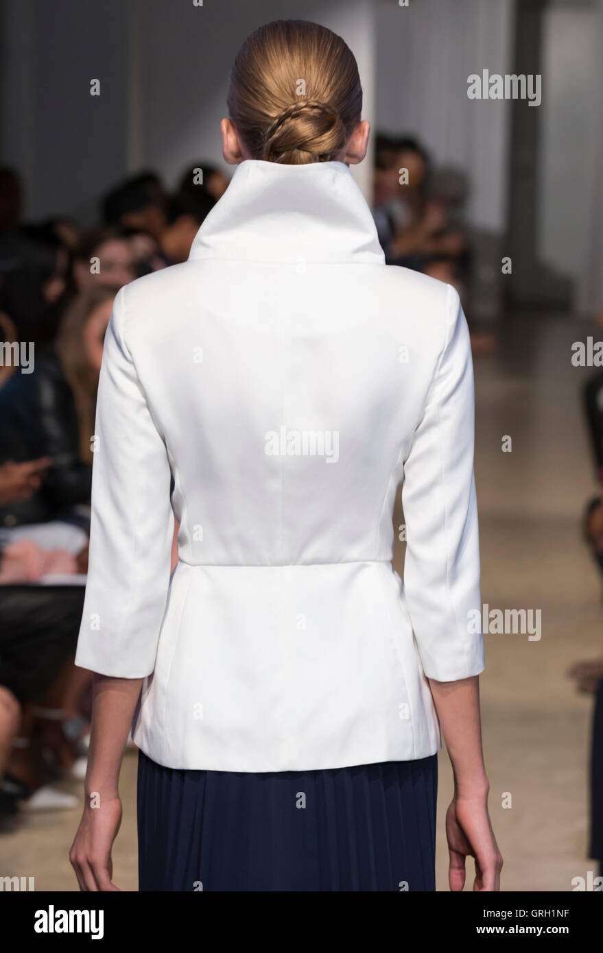 New York, USA. 7th September, 2016. A model walks the runway at the Denibi Barcelona Utopia Collection 2017 during New York Fashion Week at Punto Space Credit:  Ovidiu Hrubaru/Alamy Live News Stock Photo