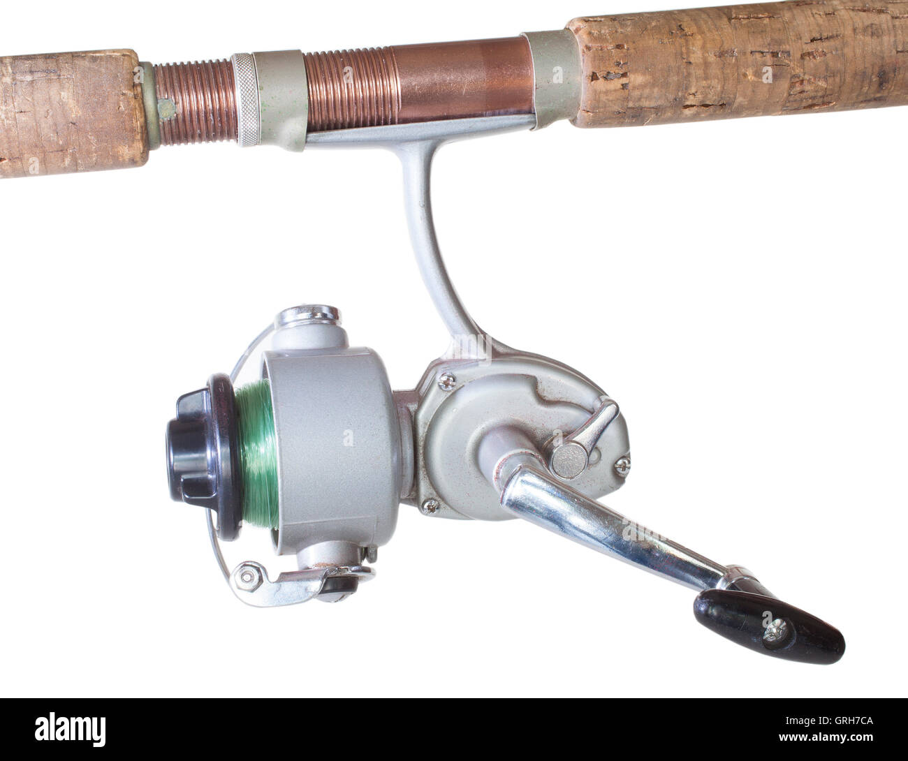 fishing reel made out of metal that goes underneath the rod Stock Photo