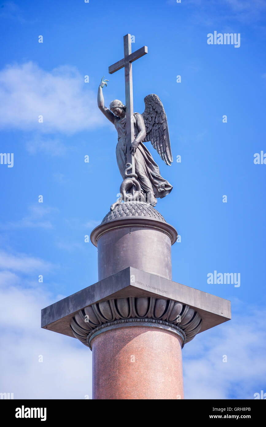 Close up of Alexander column, in St Petersburg, Russia Stock Photo