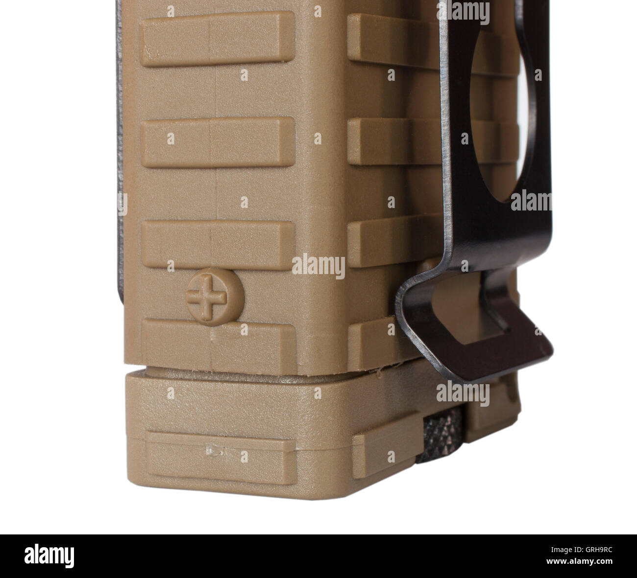Cover that encloses the batteries and polarity indicator on a flashlight Stock Photo