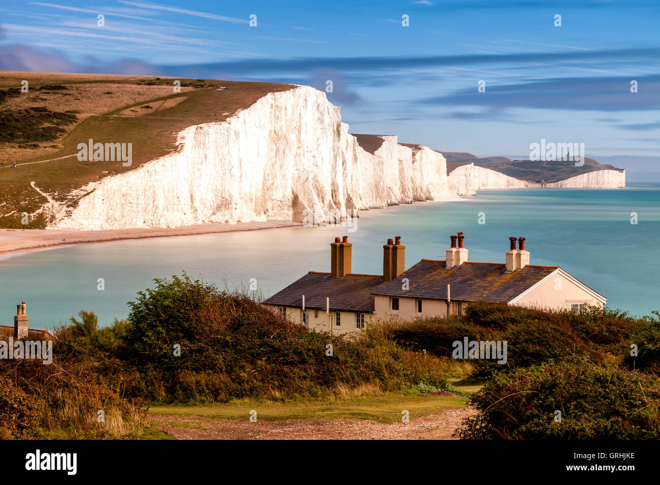 The Seven Sisters and Coastguard Cottages, Seaford, East Sussex, UK Stock Photo