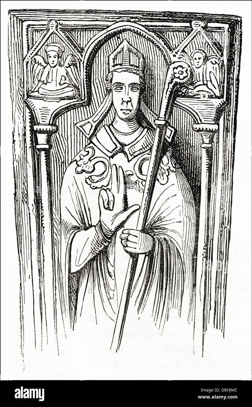 Effigy of Henry Marshall Bishop of Exeter 1194 - 1206 in Exeter Cathedral. Victorian woodcut engraving circa 1845. Stock Photo