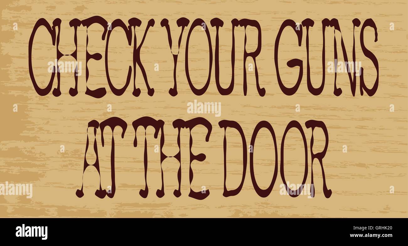 Targa Decorativa In Metallo Check Your Guns At The Door - 28x12 Cm, Vintage Con Bordi Rilievi E Fori, Per Garage, Bar O Officina - 3